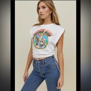 DAYDREAMER Elton John Rocket Man '72 Banded Muscle Tee Cotton XL White 70s